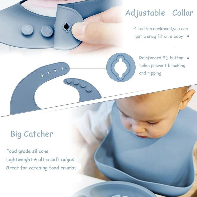 Silicone Baby Feeding Bib with Food Catcher Pocket – Adjustable & Waterproof Toddler Bib