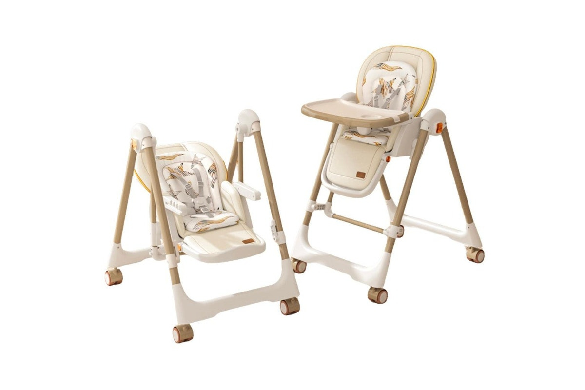 Manual adjustable  Dining High Chair & Manual Rocking Swing – Grey & Beige