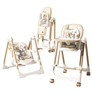 Manual adjustable  Dining High Chair & Manual Rocking Swing – Grey & Beige