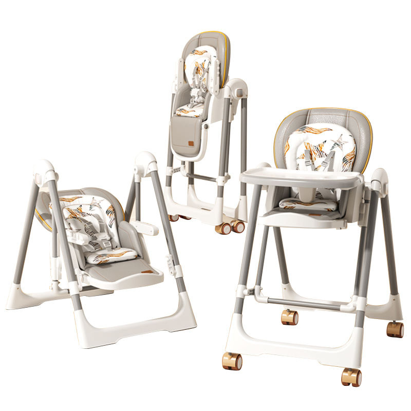 Manual adjustable  Dining High Chair & Manual Rocking Swing – Grey & Beige