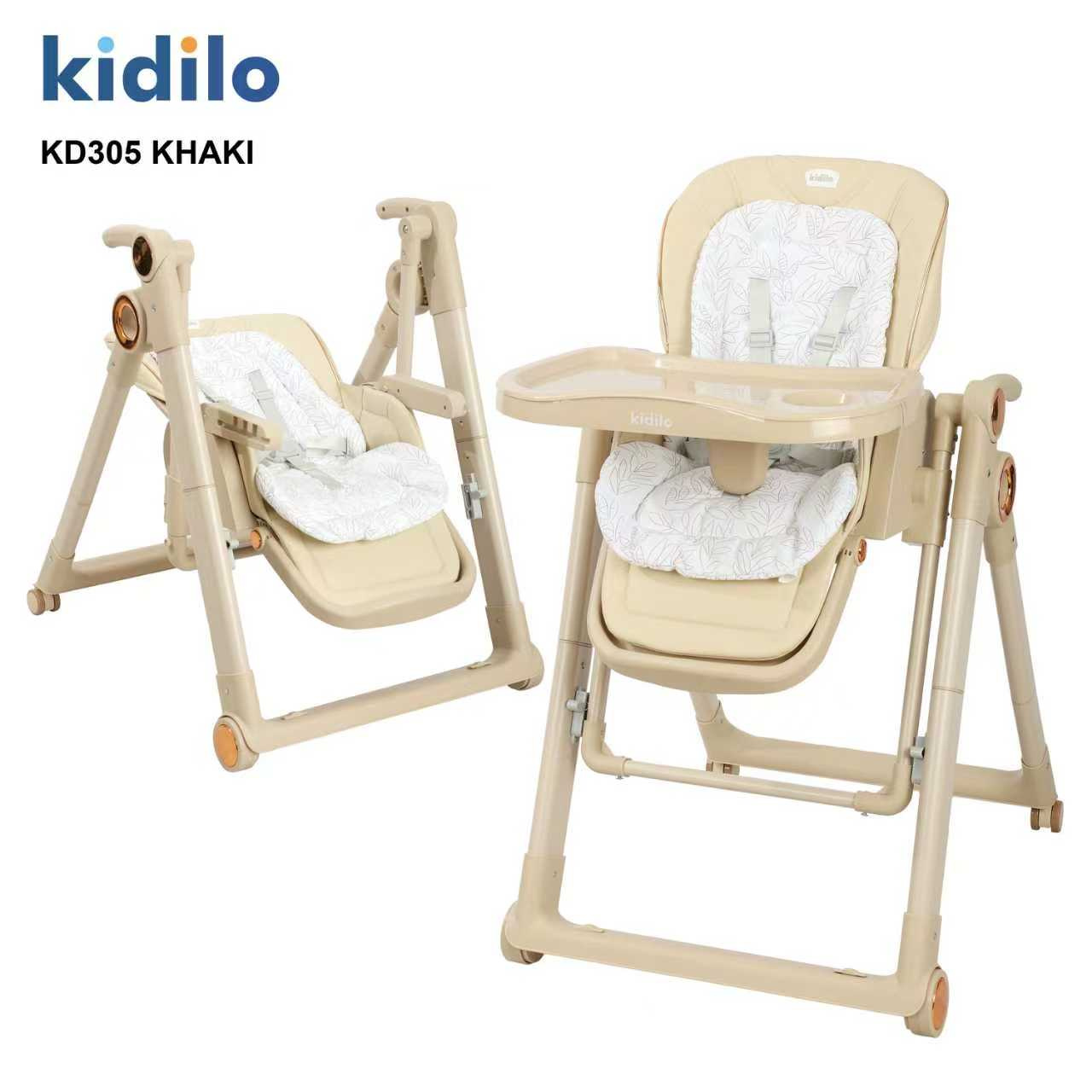 Kidilo KD305 2-in-1 Baby High Chair & Manual Swing – Foldable Adjustable Feeding Chair