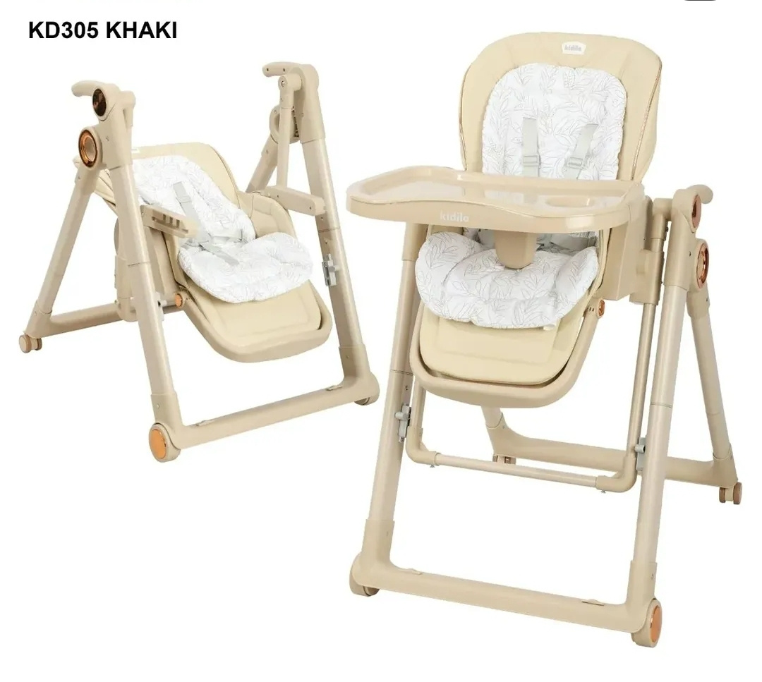 Kidilo KD305 2-in-1 Baby High Chair & Manual Swing – Foldable Adjustable Feeding Chair