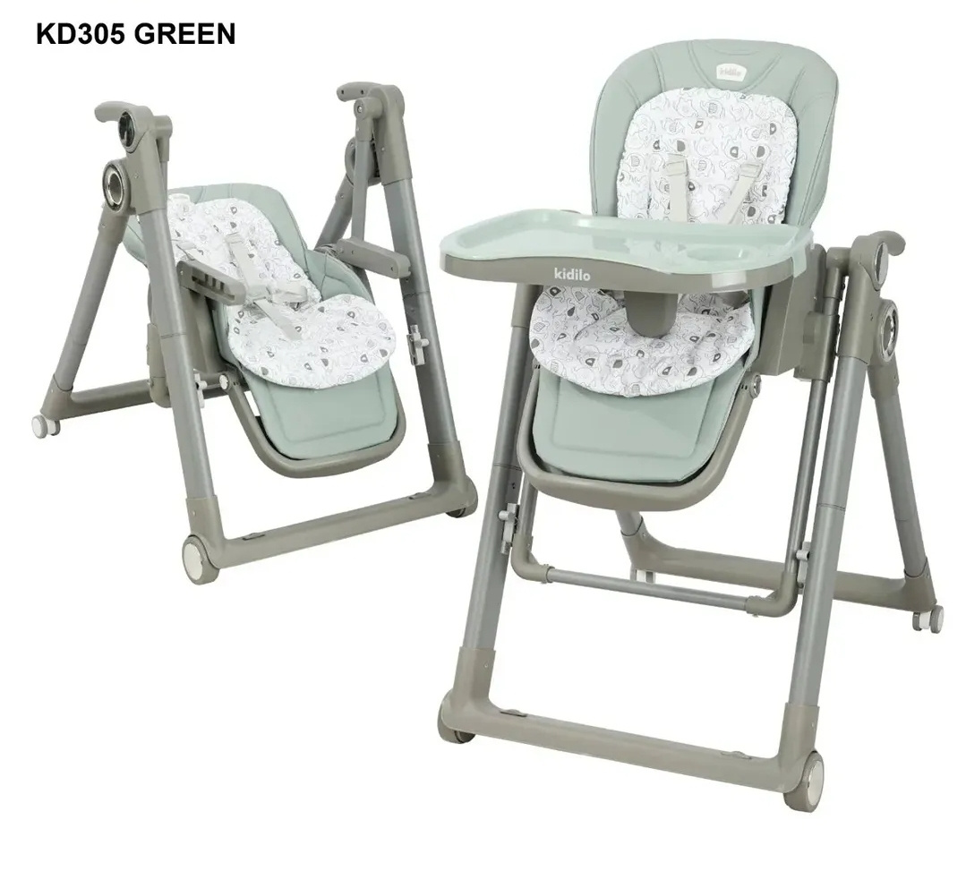 Kidilo KD305 2-in-1 Baby High Chair & Manual Swing – Foldable Adjustable Feeding Chair