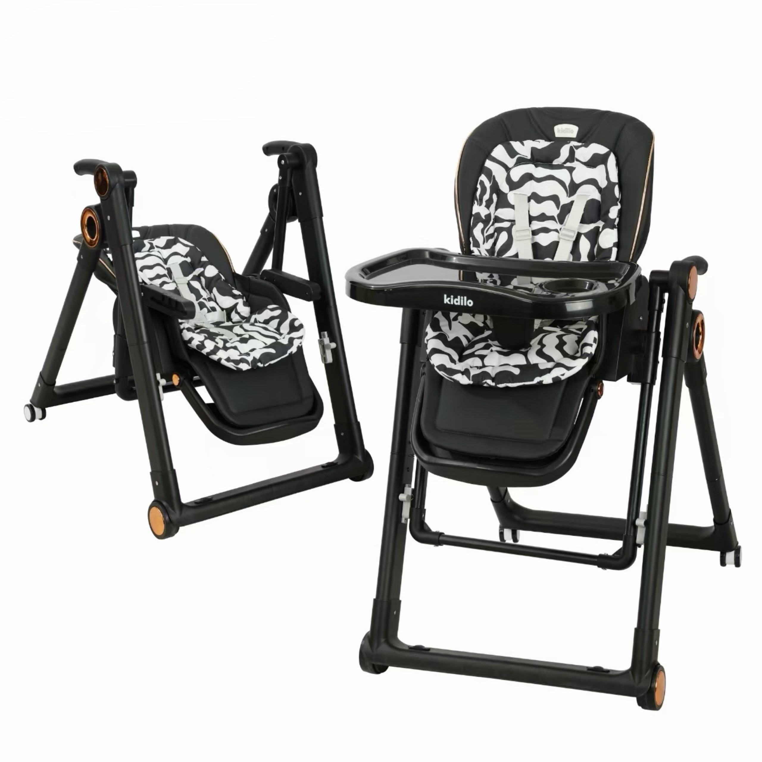 Kidilo KD305 2-in-1 Baby High Chair & Manual Swing – Foldable Adjustable Feeding Chair
