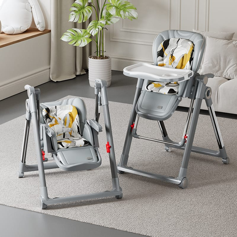 2 in 1 Baby High Chair & Manual Swing with Adjustable Recline and Wheels