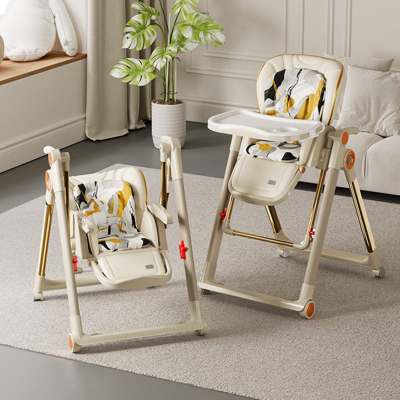 2 in 1 Baby High Chair & Manual Swing with Adjustable Recline and Wheels