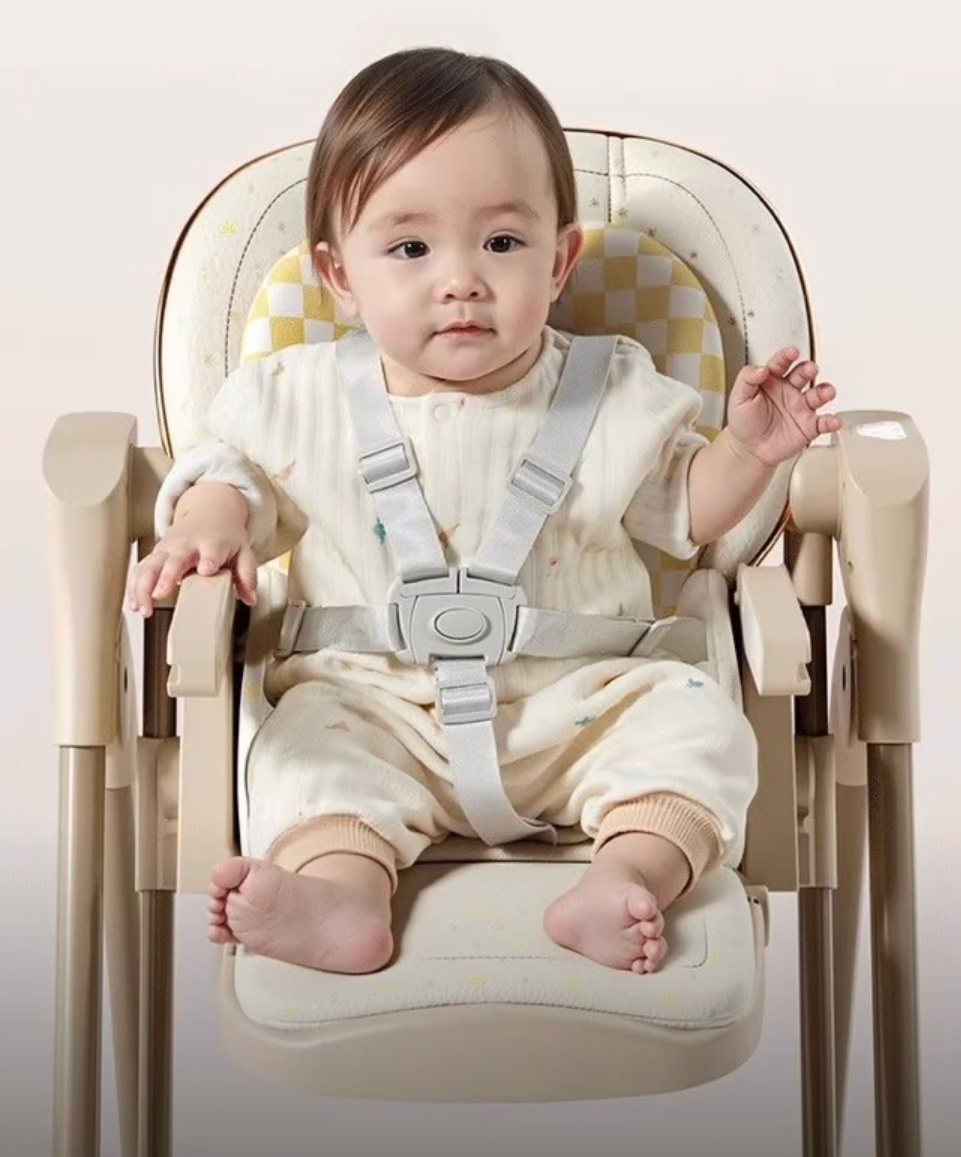 BeBeMorning 2-in-1 Luxury Baby High Chair & Electric Rocking Swing – Grey & Beige