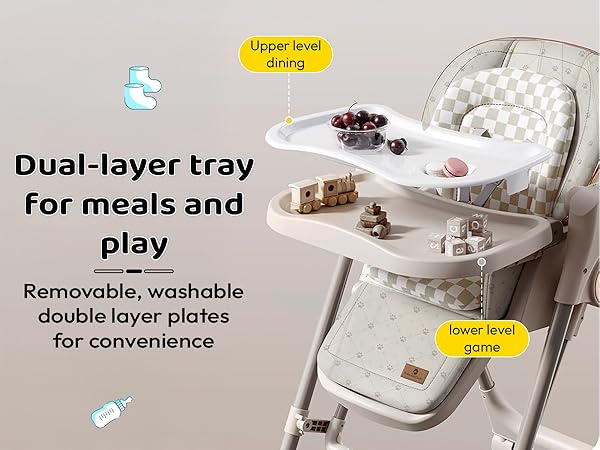 BeBeMorning 2-in-1 Luxury Baby High Chair & Electric Rocking Swing – Grey & Beige