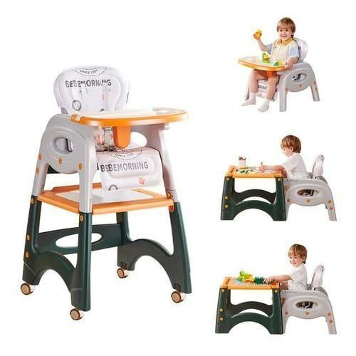 BeBeMorning 3-in-1 Baby High Chair & Booster Seat with Wheels – Green/Orange & Blue/Orange
