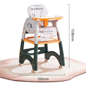 BeBeMorning 3-in-1 Baby High Chair & Booster Seat with Wheels – Green/Orange & Blue/Orange