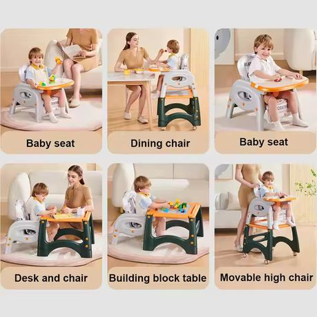 BeBeMorning 3-in-1 Baby High Chair & Booster Seat with Wheels – Green/Orange & Blue/Orange