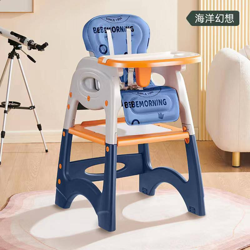 BeBeMorning 3-in-1 Baby High Chair & Booster Seat with Wheels – Green/Orange & Blue/Orange