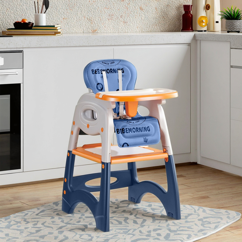 BeBeMorning 3-in-1 Baby High Chair & Booster Seat with Wheels – Green/Orange & Blue/Orange