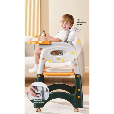 BeBeMorning 3-in-1 Baby High Chair & Booster Seat with Wheels – Green/Orange & Blue/Orange