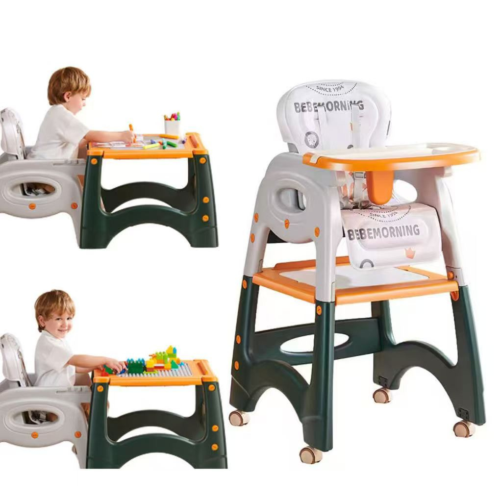 BeBeMorning 3-in-1 Baby High Chair & Booster Seat with Wheels – Green/Orange & Blue/Orange