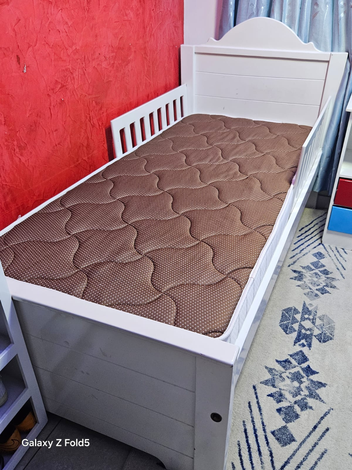 Kids Wooden Bed Frame with DR Mattress | Single Toddler Bed with Safety Rails