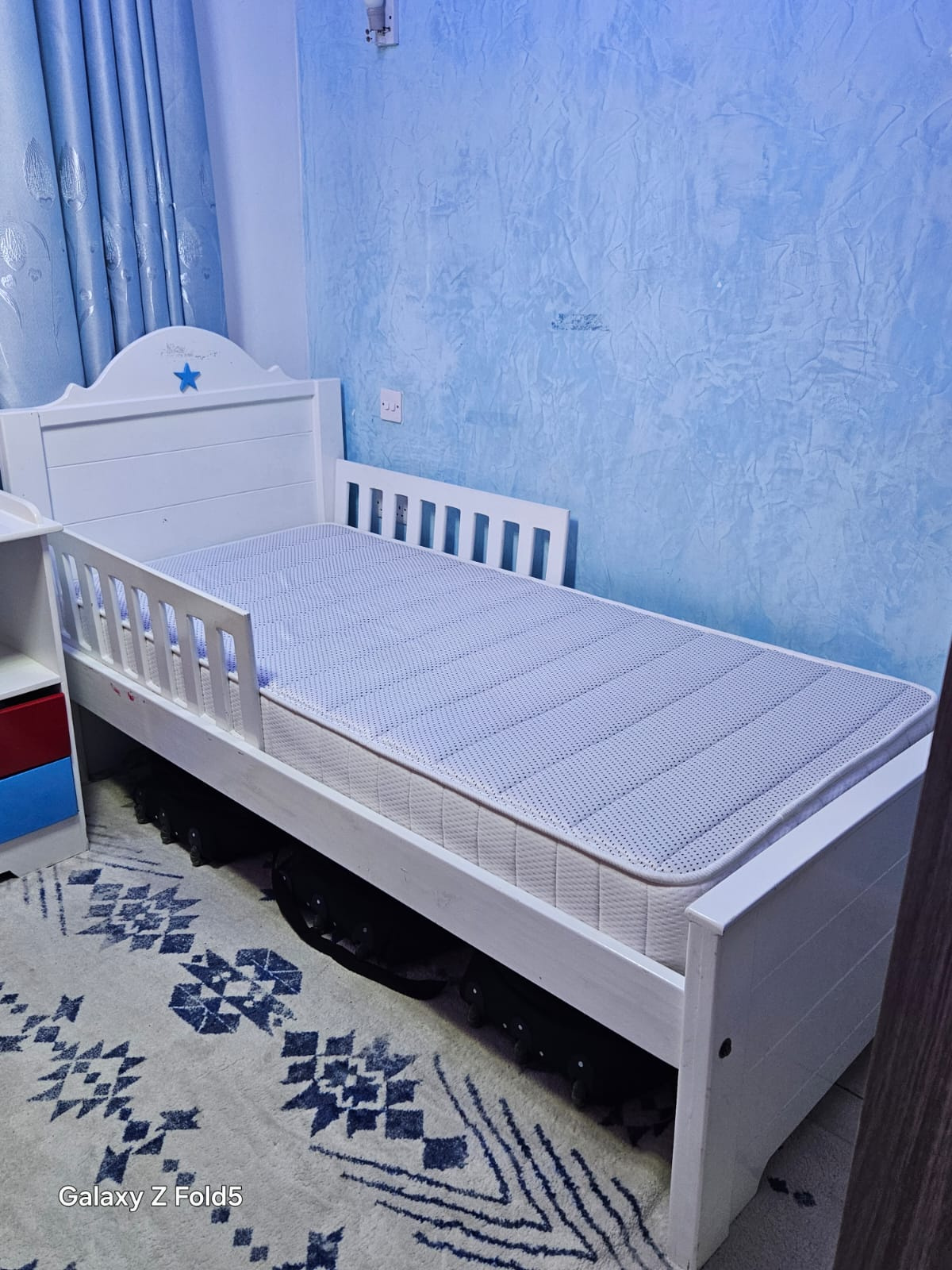 Kids Wooden Bed Frame with DR Mattress | Single Toddler Bed with Safety Rails