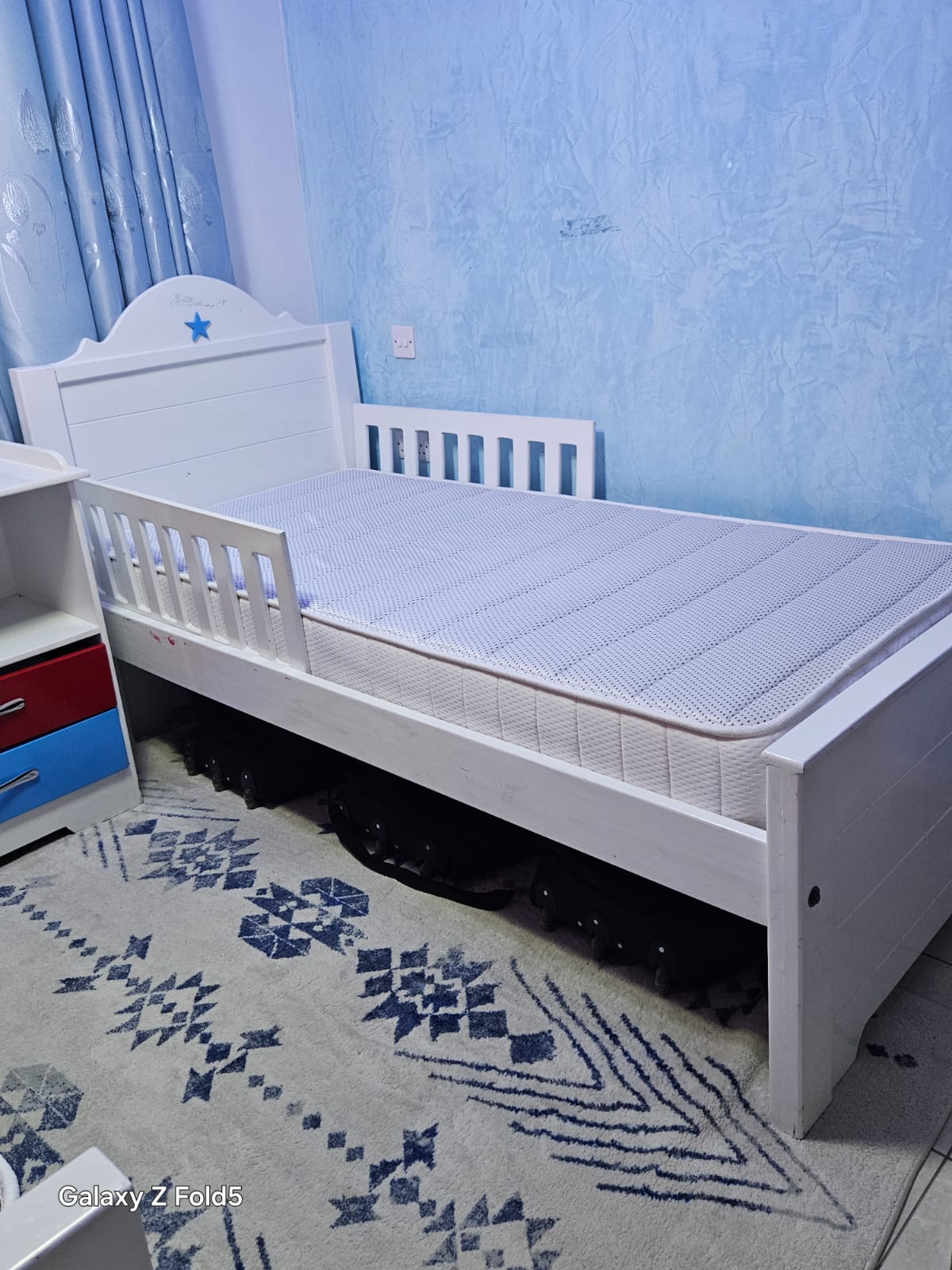 Kids Wooden Bed Frame with DR Mattress | Single Toddler Bed with Safety Rails